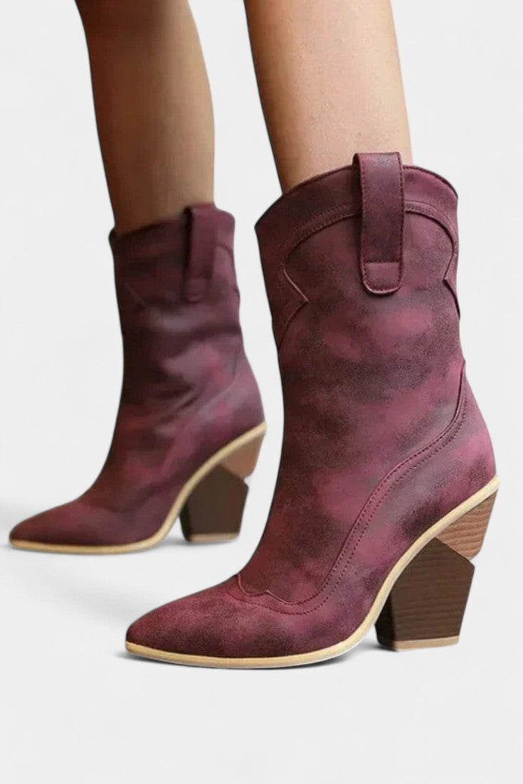 Women's Western Pointed-Toe Ankle Boots in Cabernet