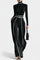 High-Collar Set with Flared Wide-Leg Pants in Black