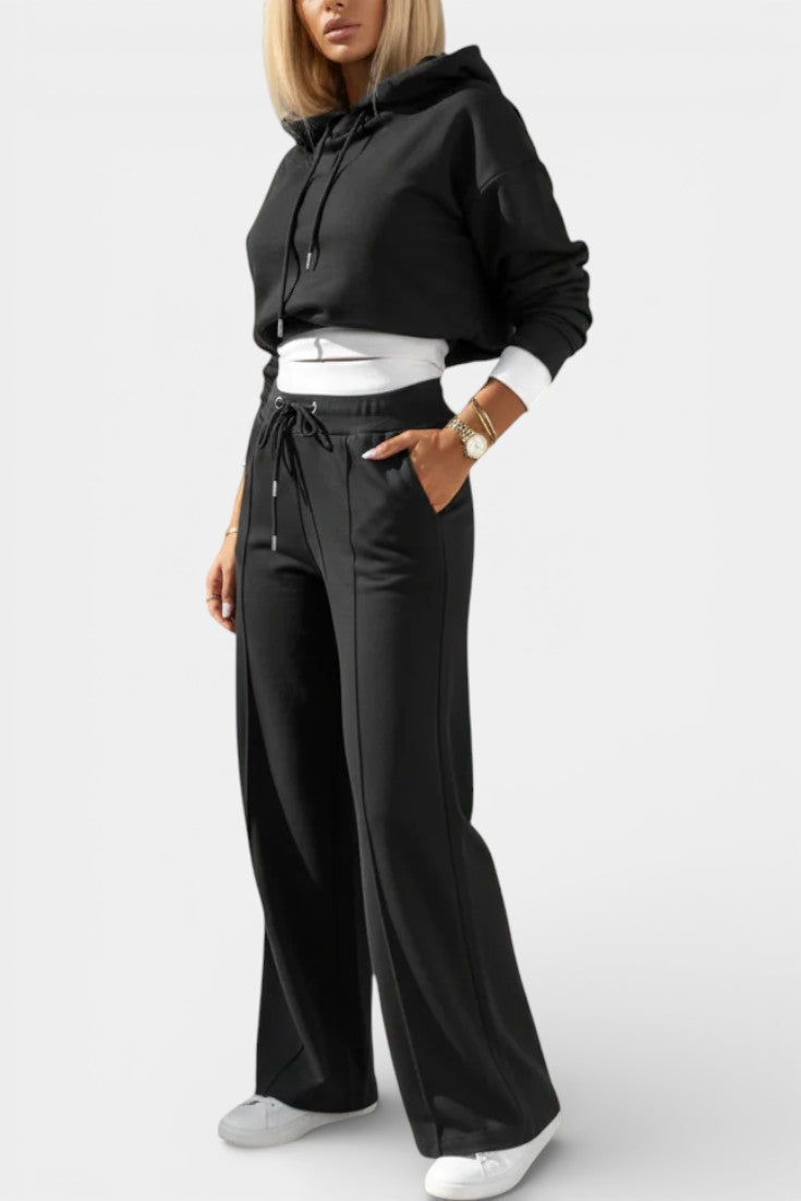 Oversized Comfort Hoodie and High-Waisted Pants Set in Black