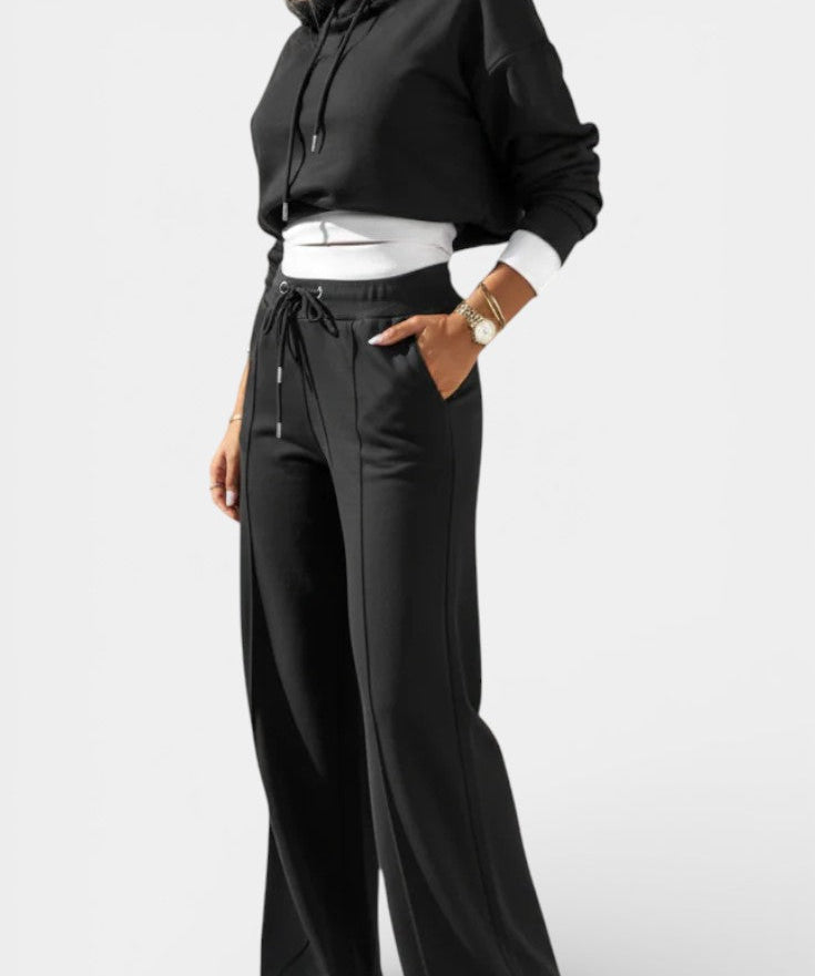 Oversized Comfort Hoodie and High-Waisted Pants Set in Black