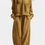 Knit Cardigan & Wide-Leg Pants Ensemble in Khaki