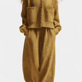 Knit Cardigan & Wide-Leg Pants Ensemble in Khaki