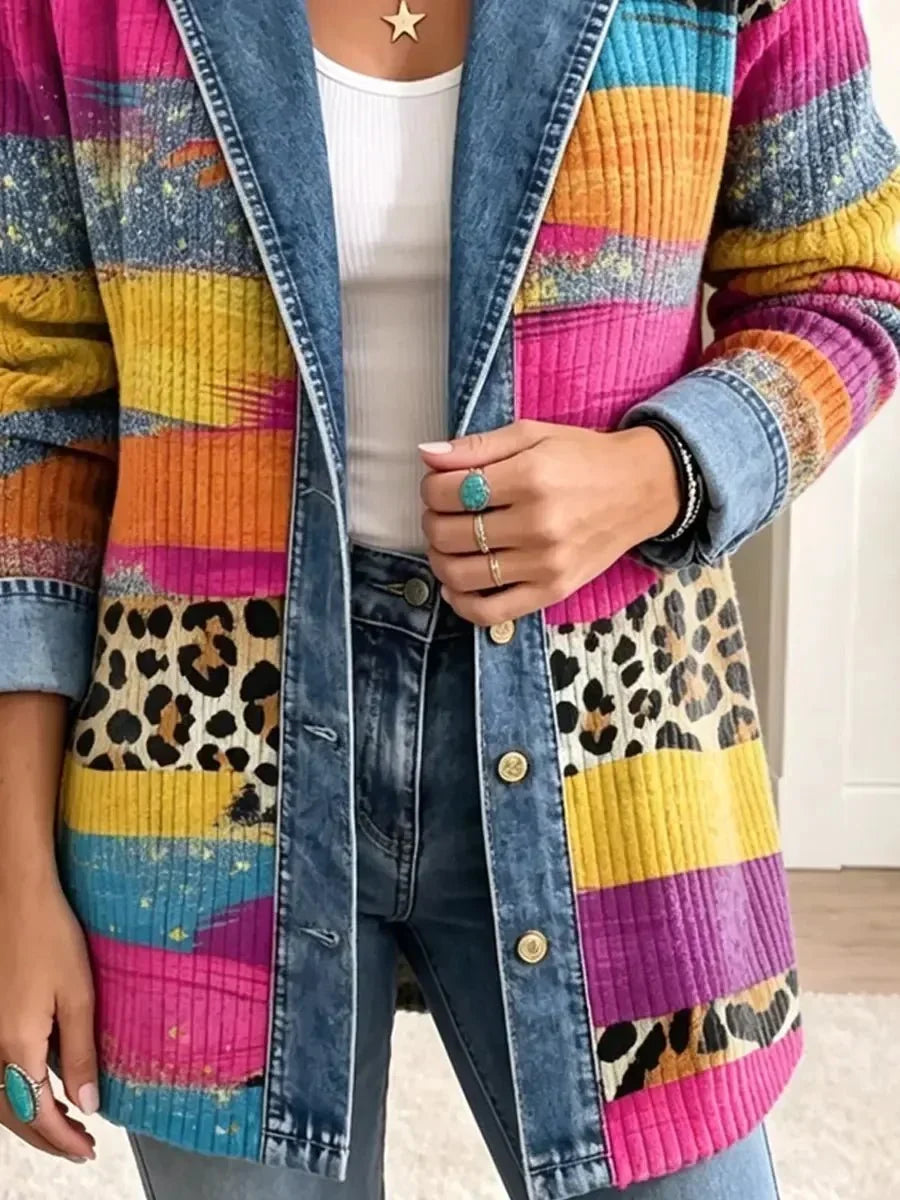 Women's Retro Leopard-Print Denim Jacket, photo 3