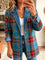 Women's Tartan Patchwork Denim Blazer in Blue