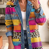 Women's Retro Leopard-Print Denim Jacket in Multicolor
