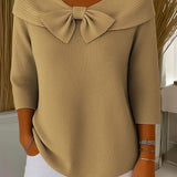 Women's Ribbed Sweater with Bow Detail in Khaki