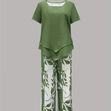 Women's Casual Leaf Print Two Piece Set, photo 5