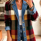 Women's Plaid Color-Block Denim Jacket in Multicolor