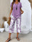 Women's Casual Leaf Print Two Piece Set in Purple