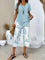 Women's Casual Leaf Print Two Piece Set in Sky Blue