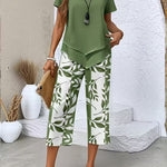 Women's Casual Leaf Print Two Piece Set in Green