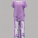 Women's Casual Leaf Print Two Piece Set, photo 9