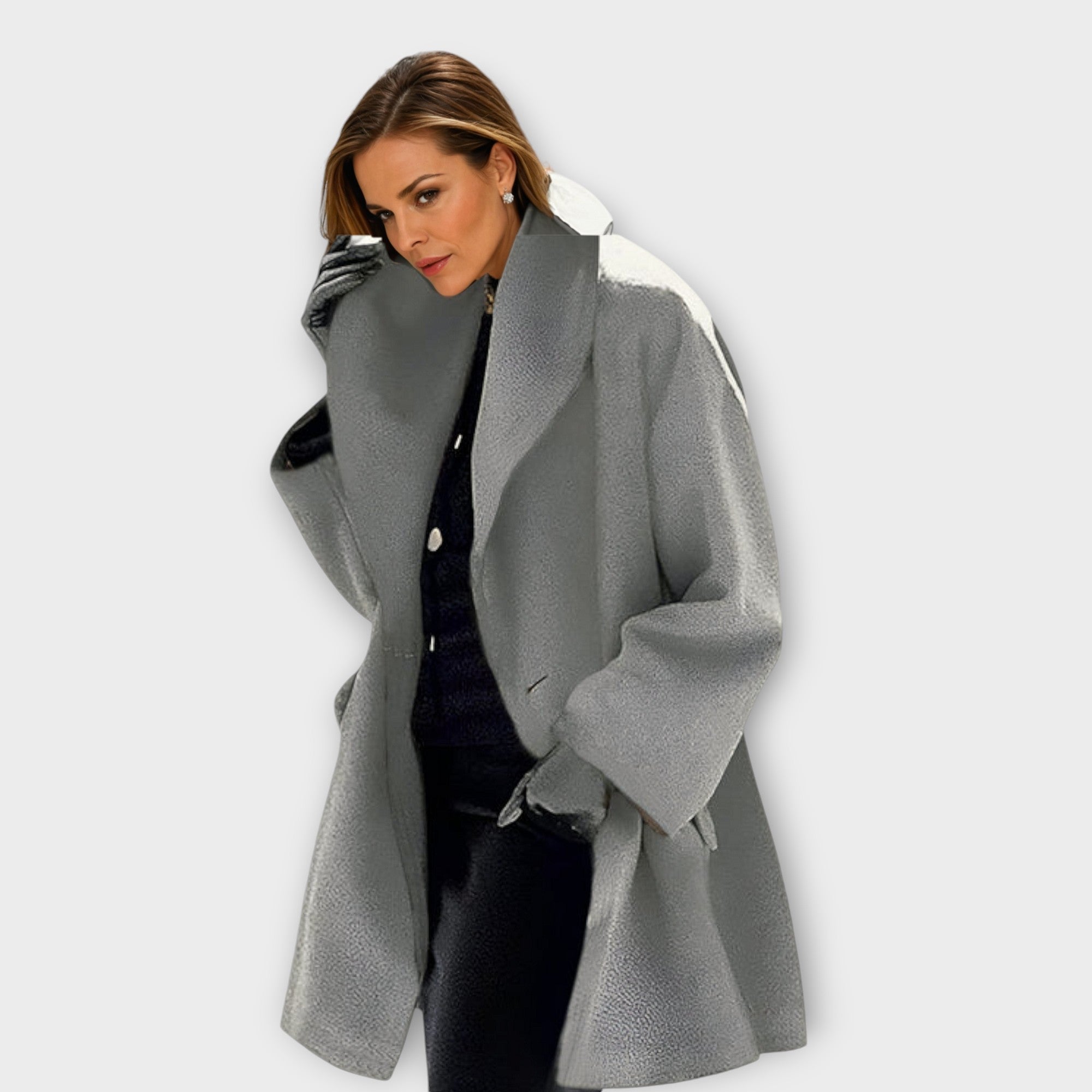 Women's Shawl-Collar Wool-Blend Coat in Gray
