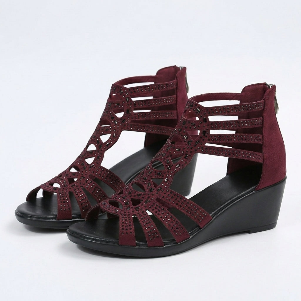 Fashionable women's comfort sandals in Burgundy