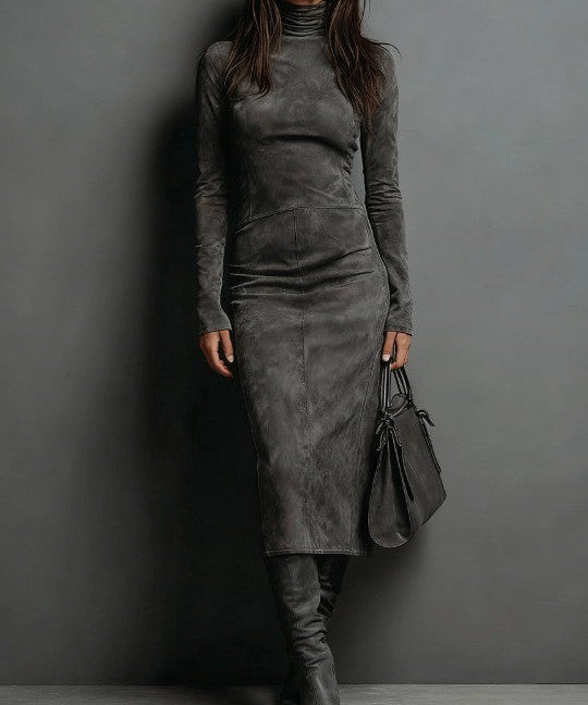 Women's Long Brown Midi Dress in Dark Gray