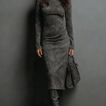 Women's Brown Long Midi Dress in Dark Grey