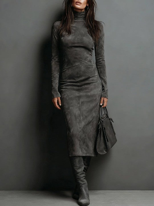 Women's Brown Long Midi Dress in Dark Grey