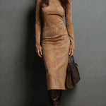Women's Long Brown Midi Dress in Khaki