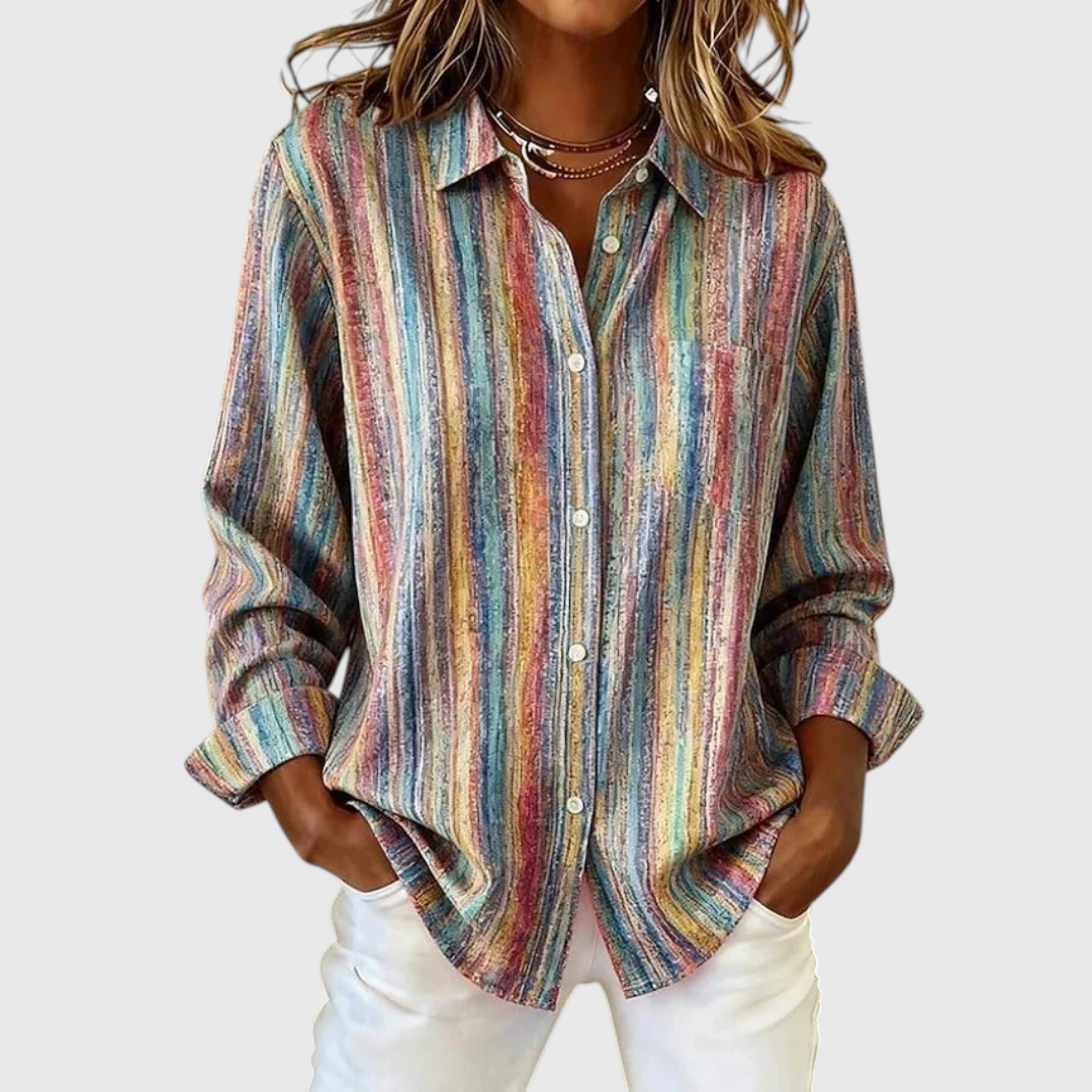Vintage Multicolor Striped Button-Up Blouse
