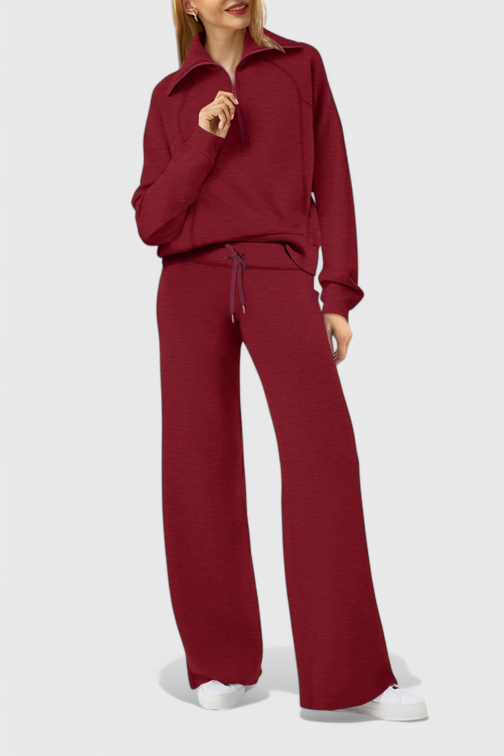 Women's Lightweight Casual Two-Piece Outfit in Burgundy