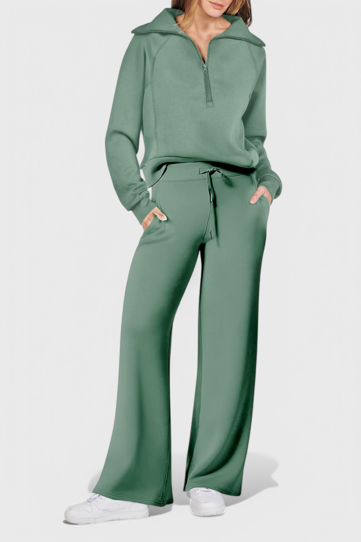 Women's Lightweight Casual Two-Piece Outfit in Light Green