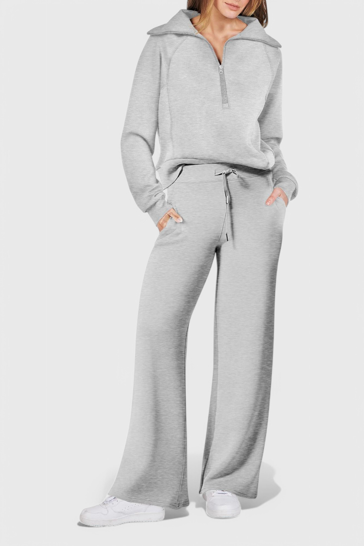 Women's Lightweight Casual Two-Piece Outfit in Light Gray