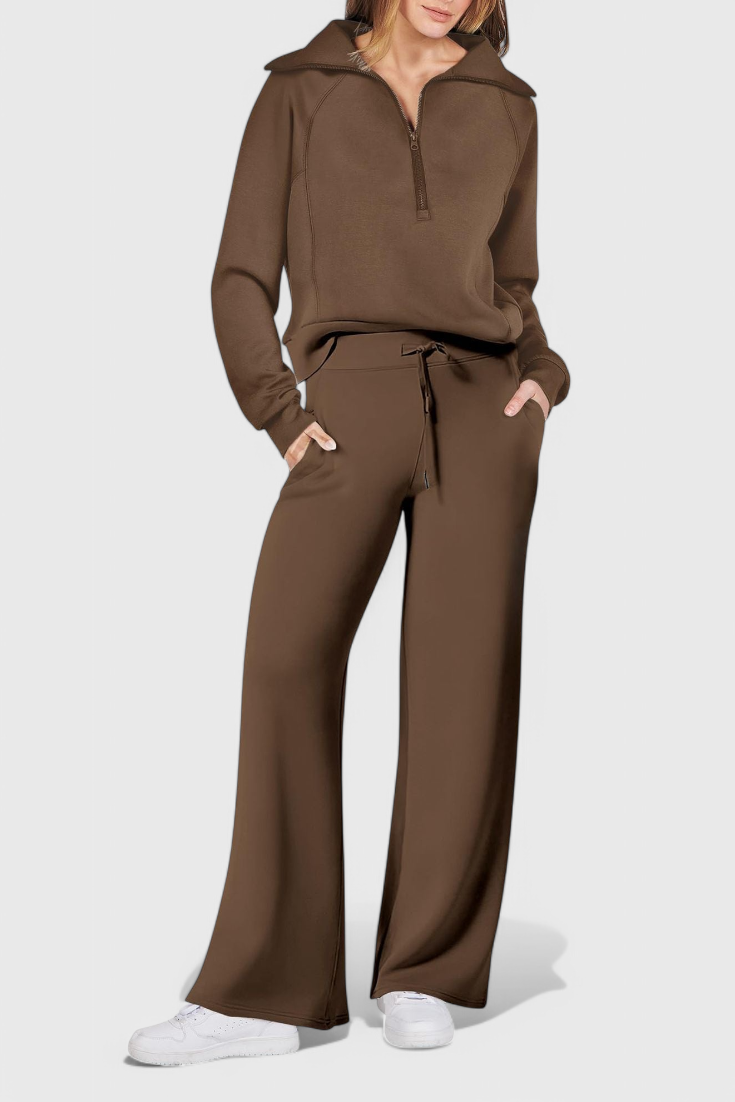 Women's Lightweight Casual Two-Piece Outfit in Brown / Coffee
