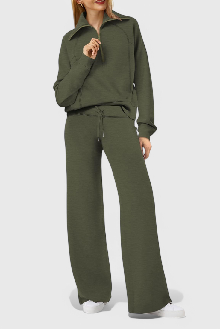 Women's Lightweight Casual Two-Piece Outfit in Military Green