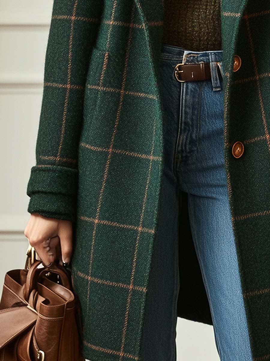 Women's Plaid Wool-Blend Lapel Coat, photo 3