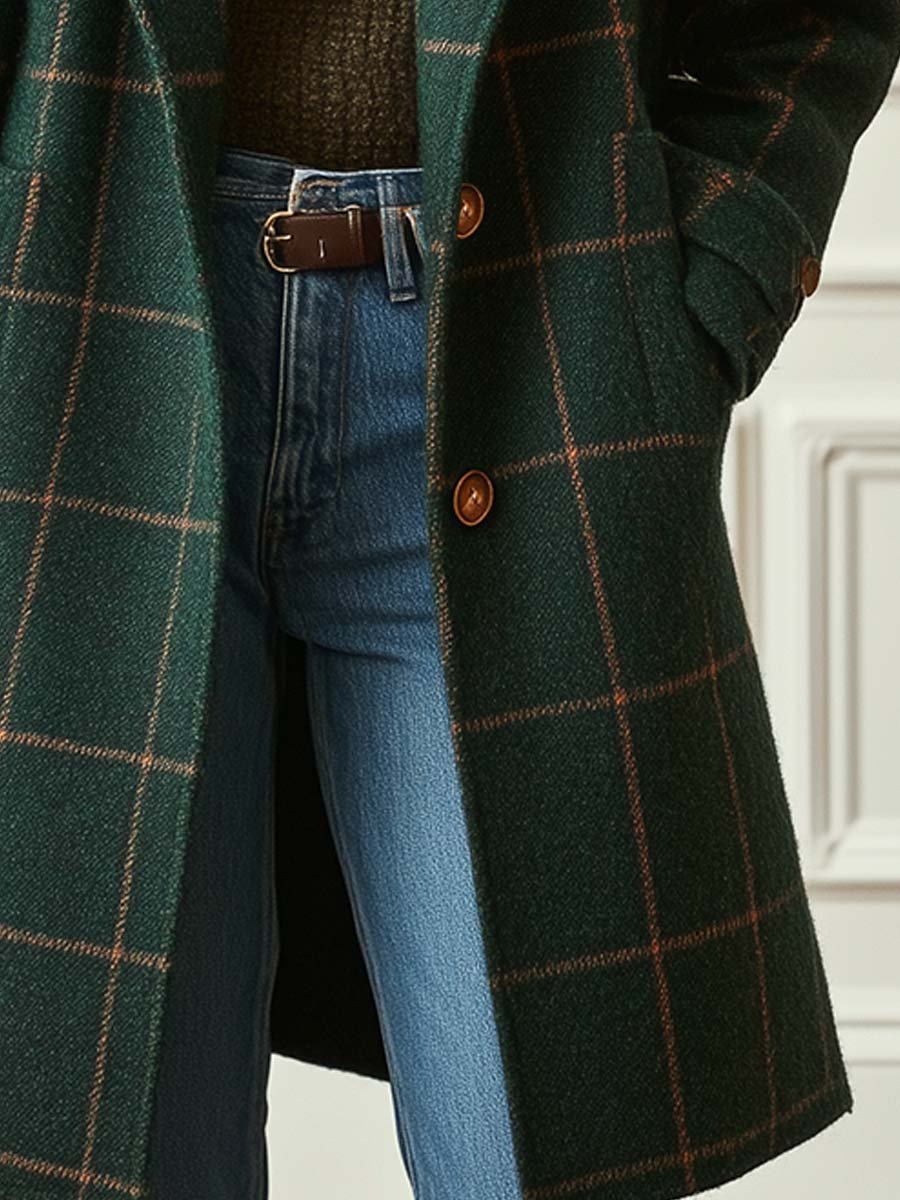 Women's Plaid Wool-Blend Lapel Coat, photo 2