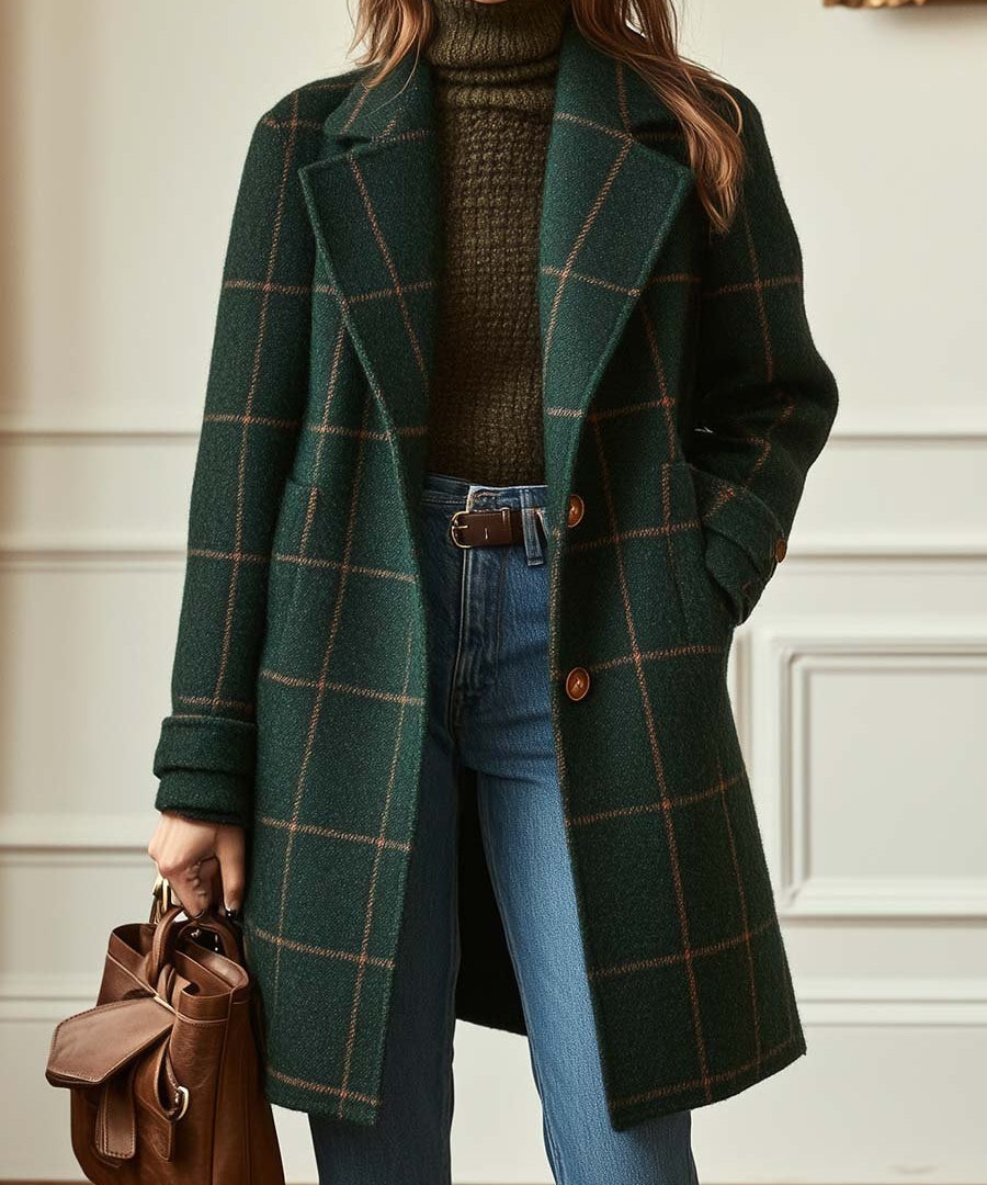 Women's Ullcheck Coat in Dark Green