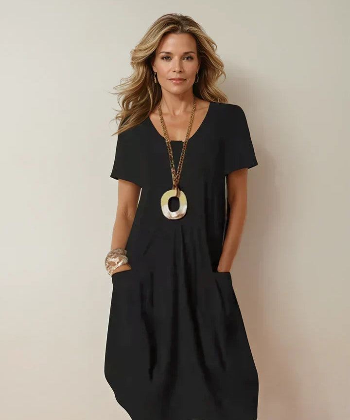 Women's Easy Casual Flow Midi Dress in Black
