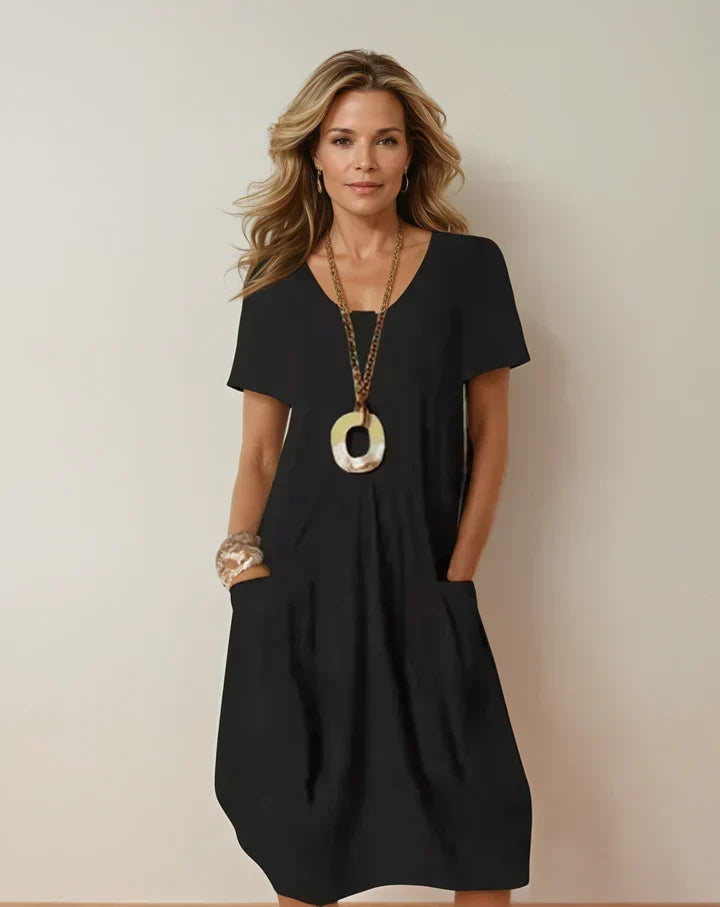 Women's Easy Casual Flow Midi Dress in Black