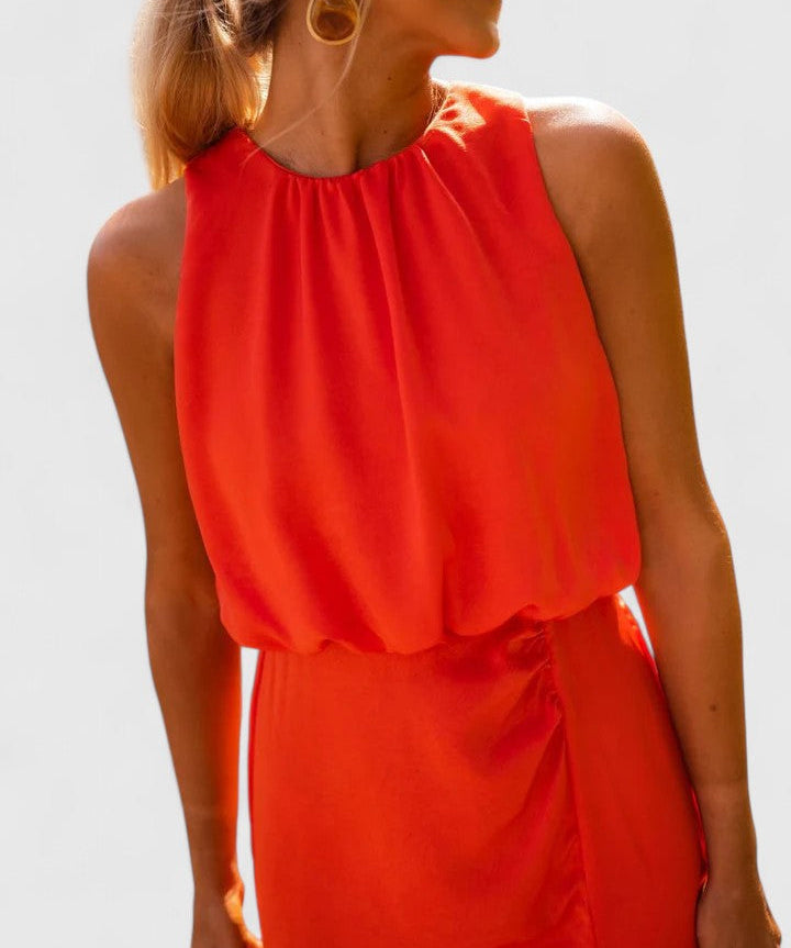 Theonae Comfortable Midi Dress in Orange