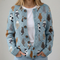 Women's Cozy Cat-Pattern Cardigan in Blue