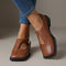 Women's Cut-Out Square-Toe Mary Jane Flats in Light Brown