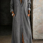 Women's Button-Front Denim Dress in Dark Gray