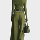 Olive Off-the-Shoulder Top with Midi Suede Skirt Ensemble, photo 5