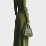 Olive Off-the-Shoulder Top with Midi Suede Skirt Ensemble, photo 4