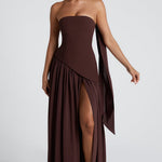 Marisela Sophisticated Maxi Dress in Brown
