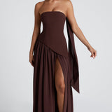 Marisela Sophisticated Maxi Dress in Brown