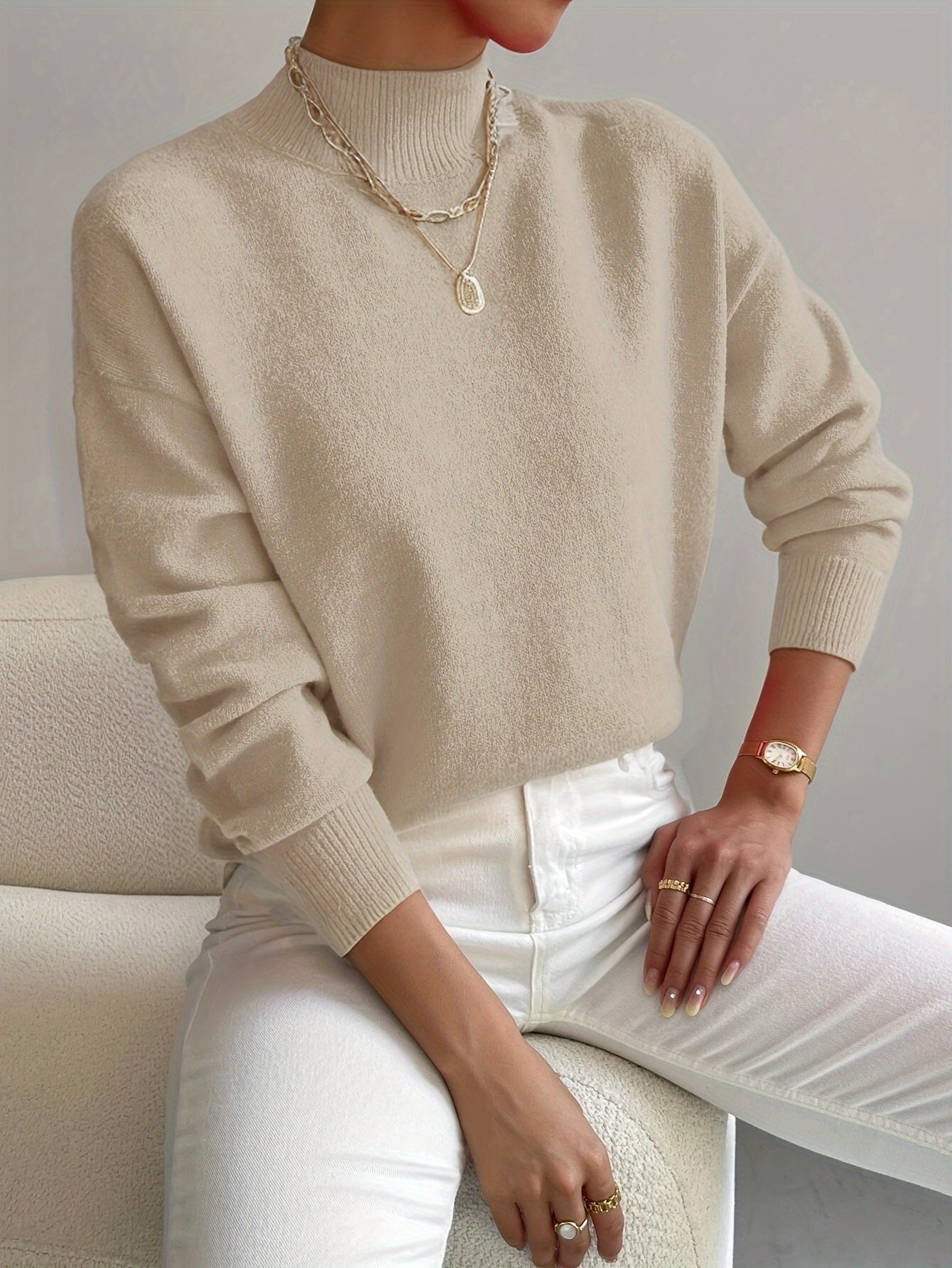 Women's Elegant Warm Sweater in Beige