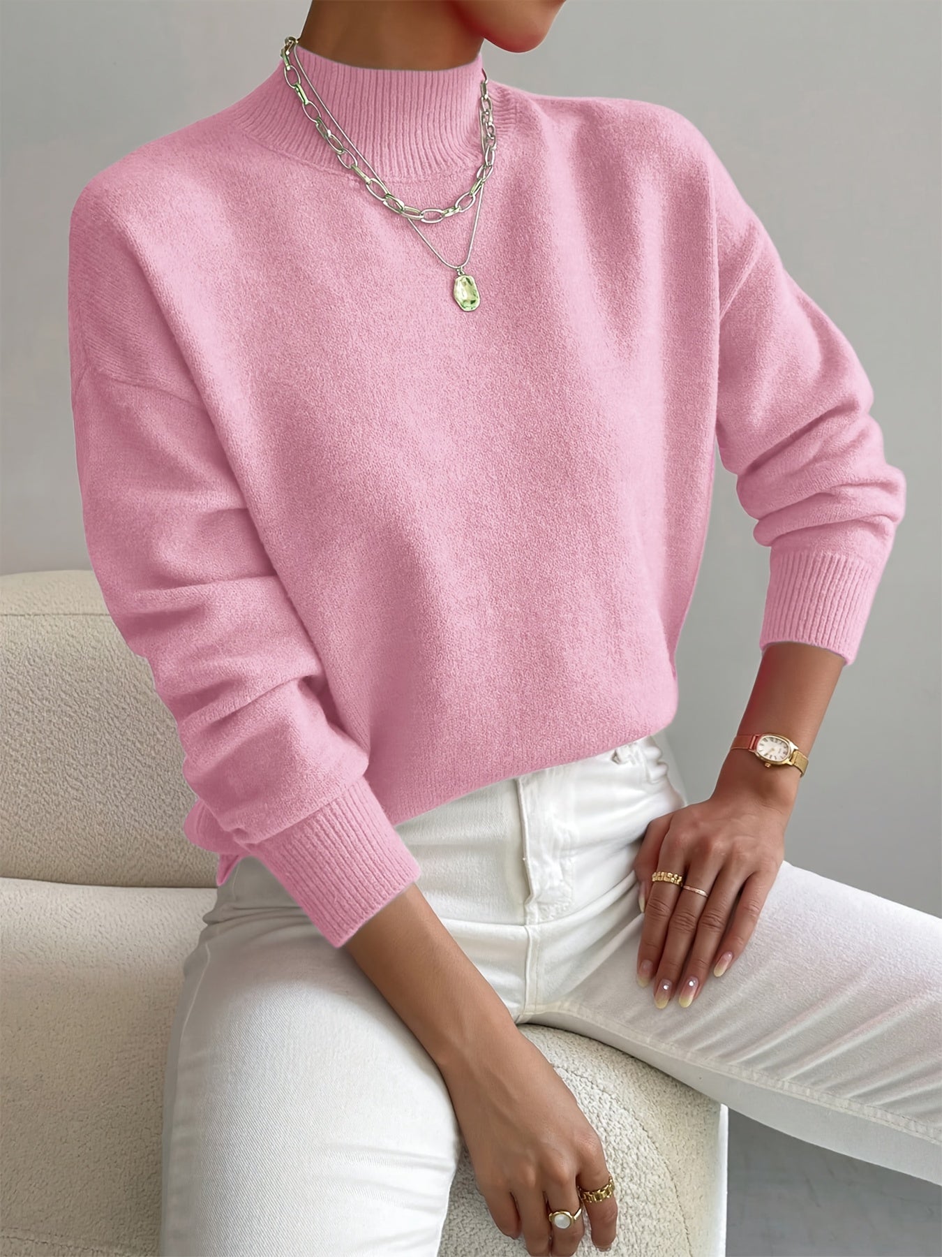 Women's Elegant Warm Sweater in Light Pink