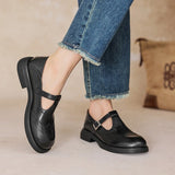 Women's Brogue T-Strap Mary Janes in Black