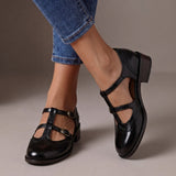Women's Leather Brogue T-Strap Mary Janes in Black