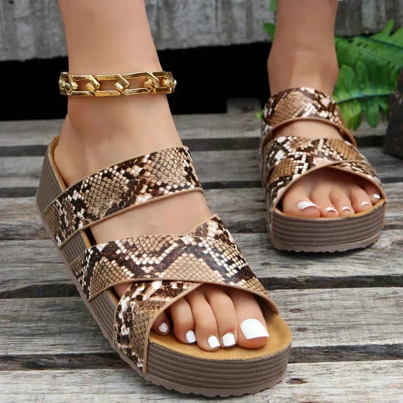 Women's Comfort leather sandals in Multi Brown