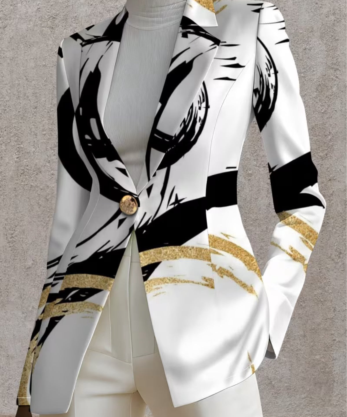 Women's Black and Gold Abstract Blazer, photo 2