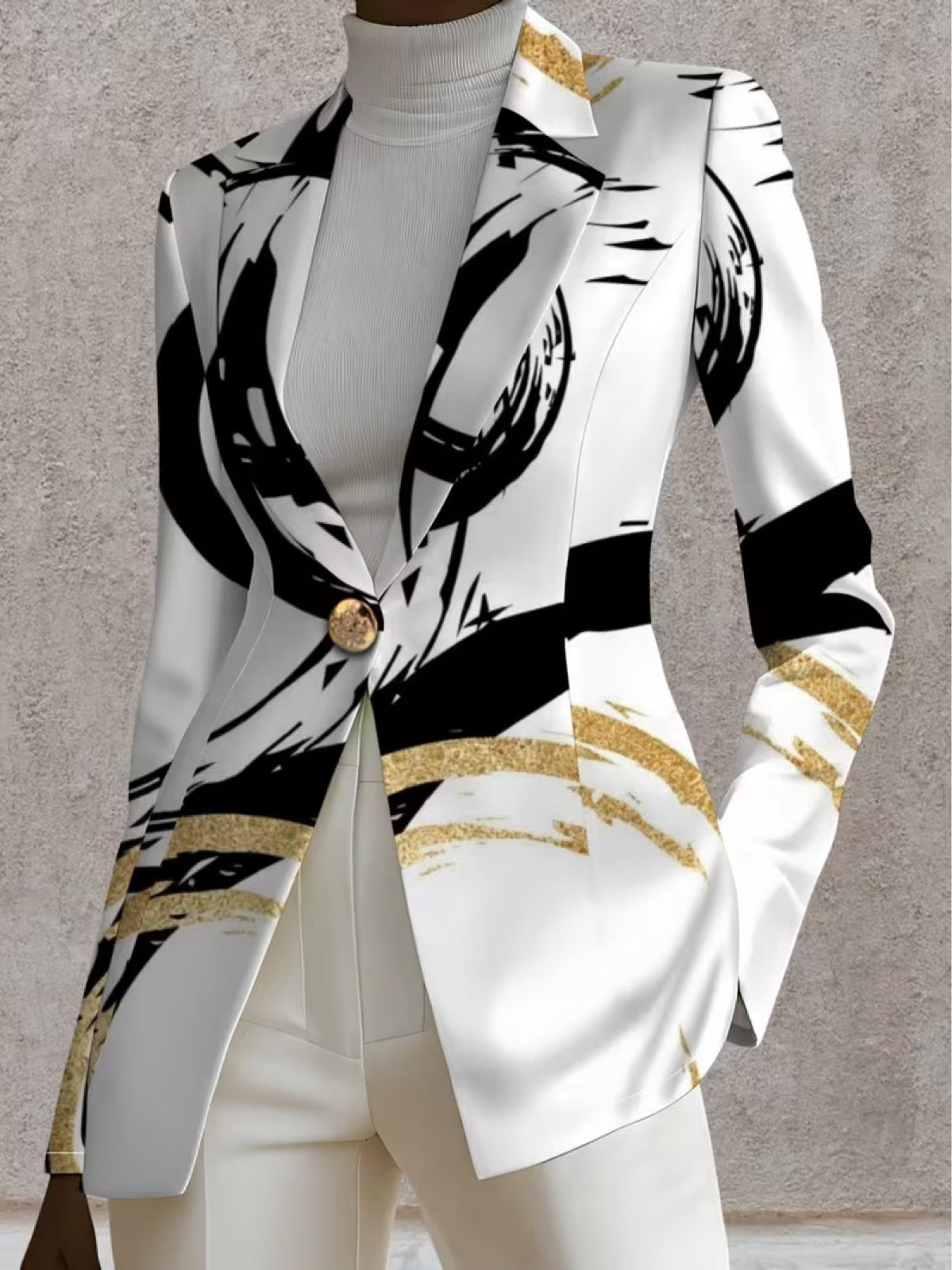 Women's Black and Gold Abstract Blazer, photo 2
