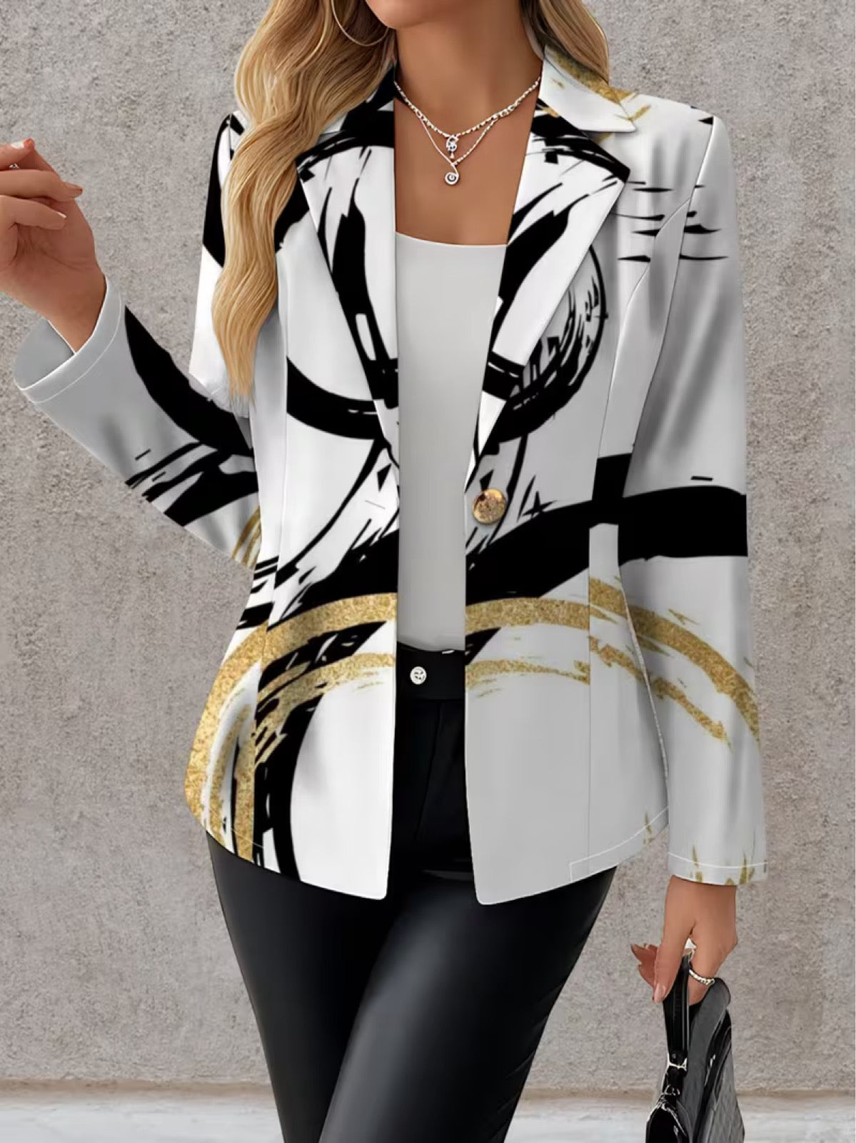 Women's Black and Gold Abstract Blazer, photo 3