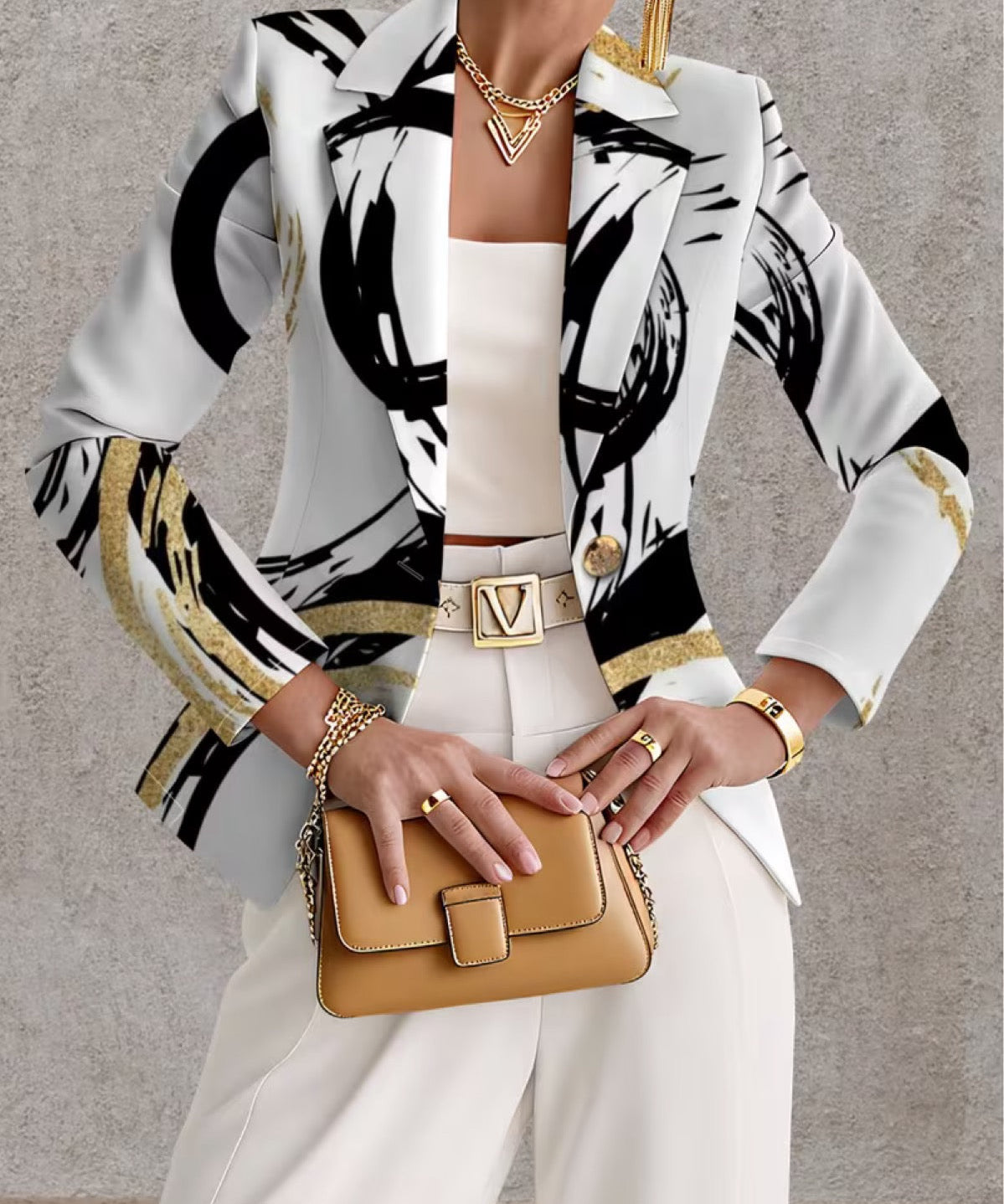 Women's Black and Gold Abstract Blazer